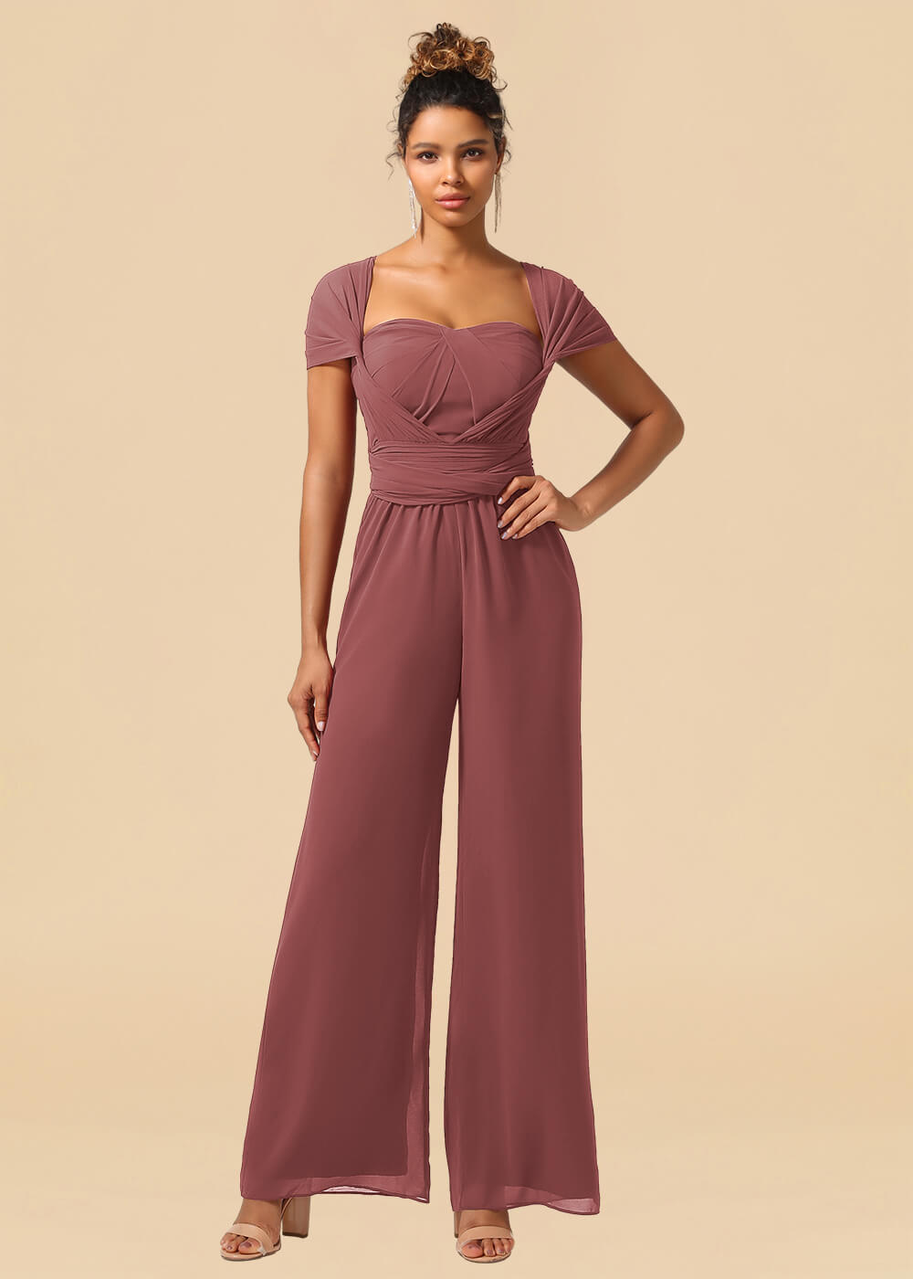 Chiffon Convertible Floor Length Jumpsuit Bridesmaid Dress