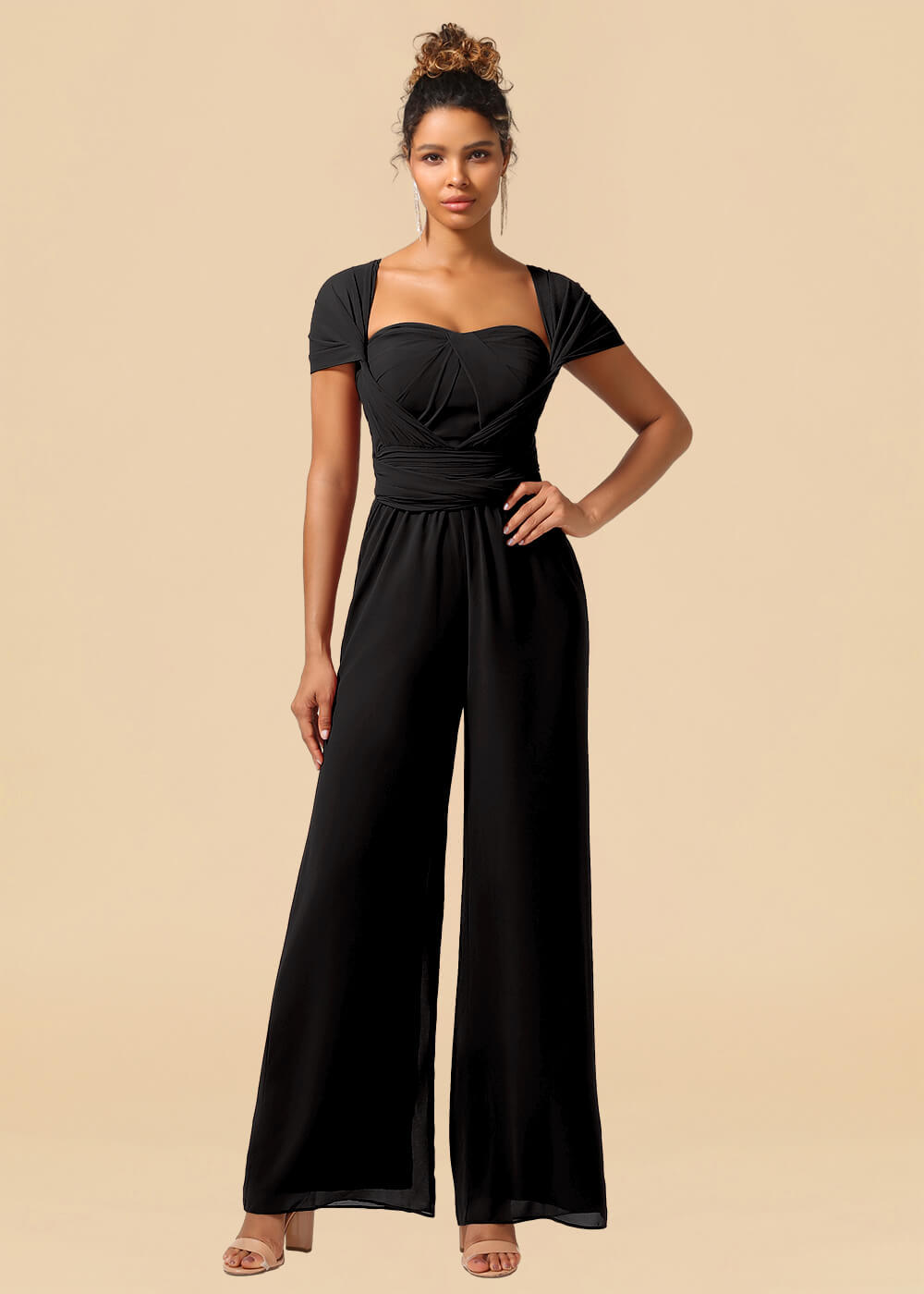 Chiffon Convertible Floor Length Jumpsuit Bridesmaid Dress