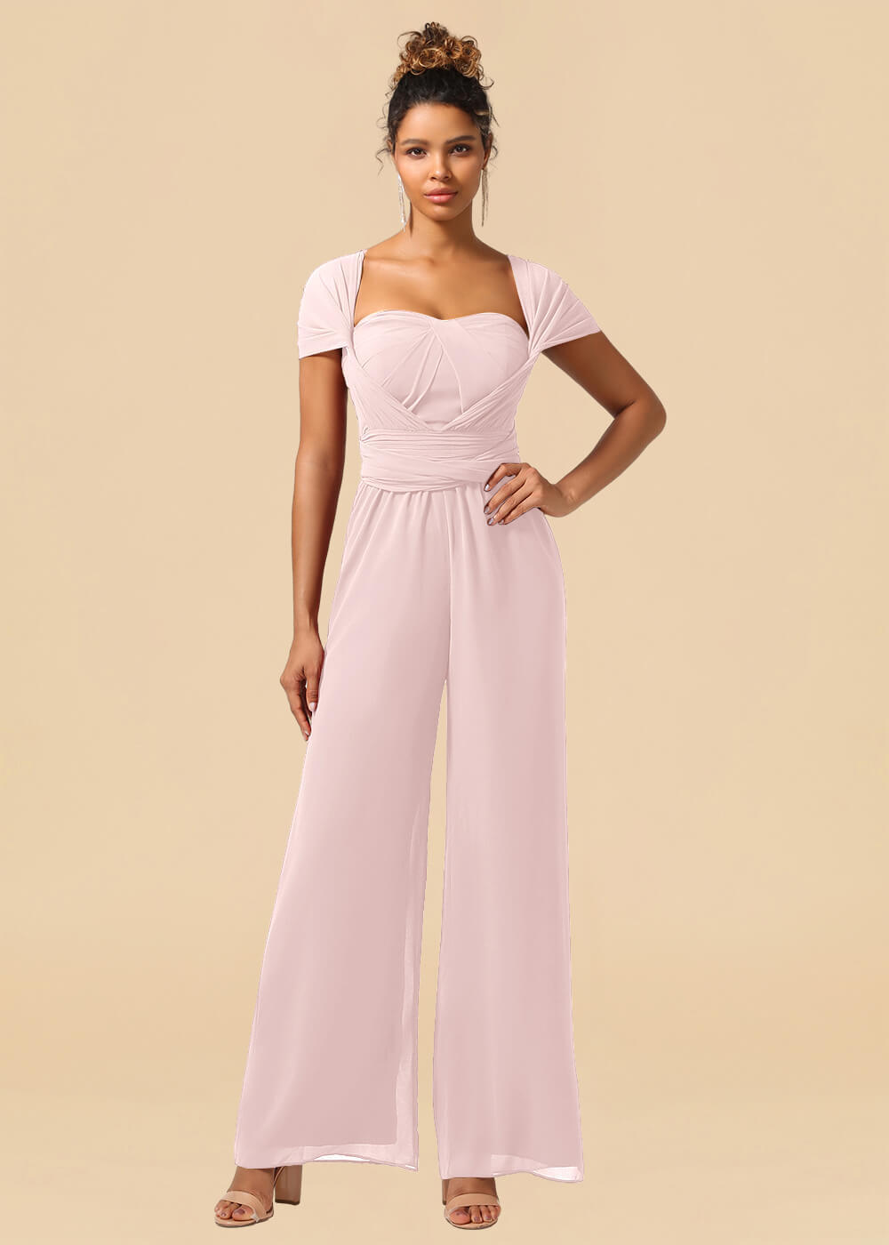 Chiffon Convertible Floor Length Jumpsuit Bridesmaid Dress