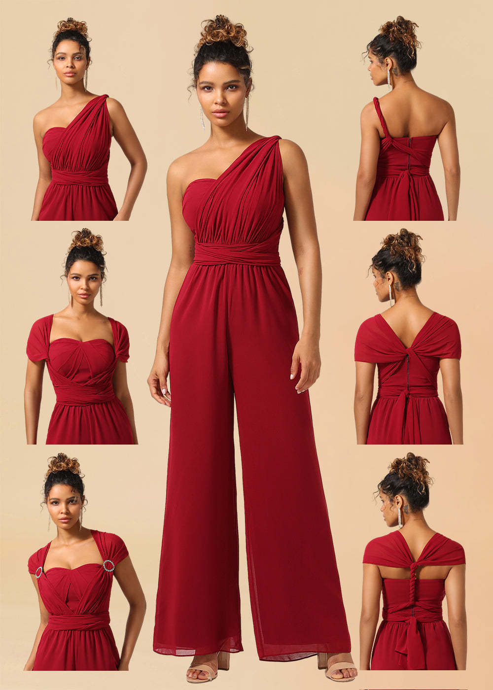 Chiffon Convertible Floor Length Jumpsuit Bridesmaid Dress
