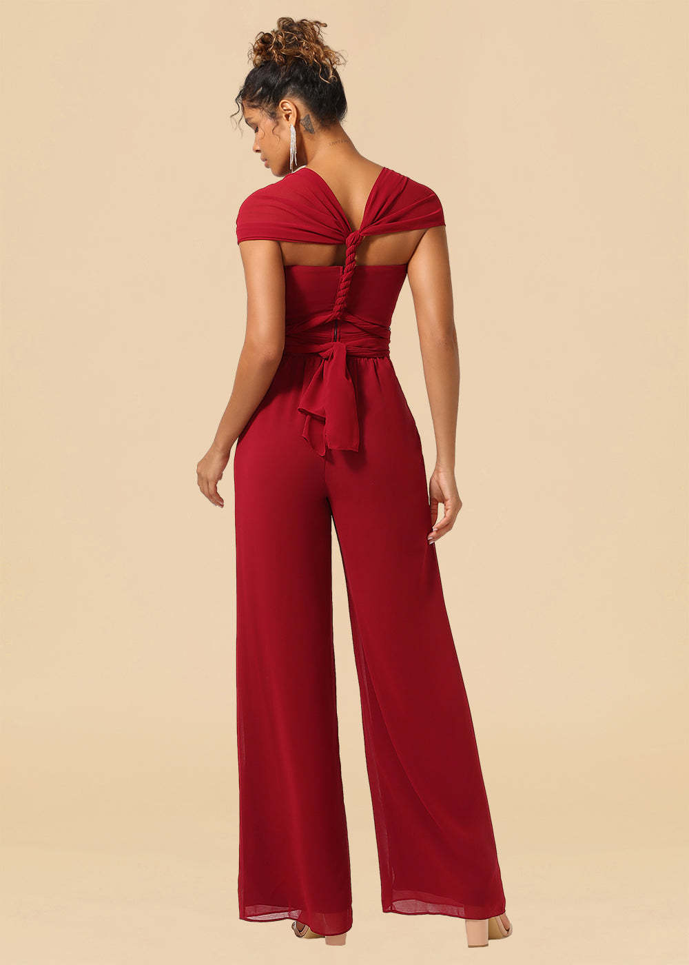 Chiffon Convertible Floor Length Jumpsuit Bridesmaid Dress