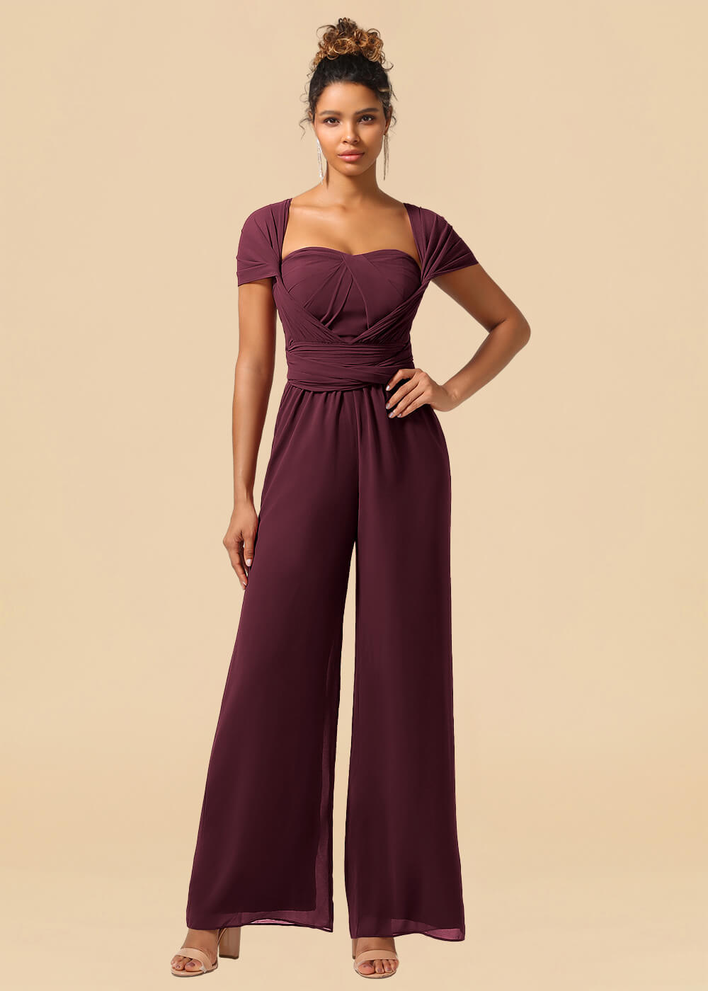 Chiffon Convertible Floor Length Jumpsuit Bridesmaid Dress