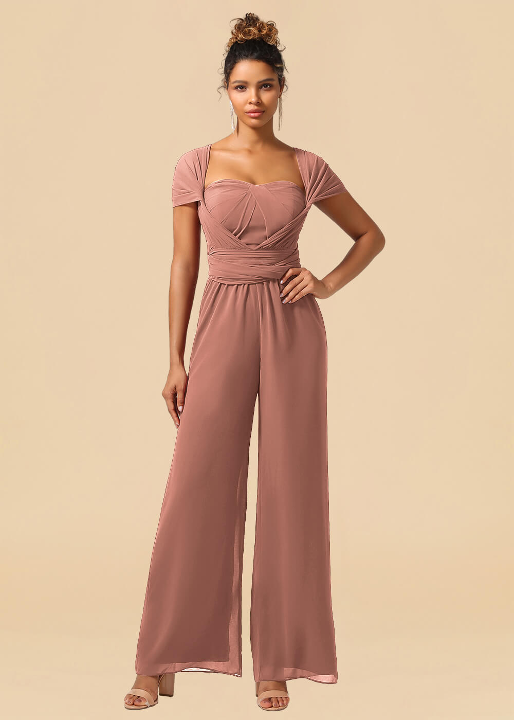 Chiffon Convertible Floor Length Jumpsuit Bridesmaid Dress