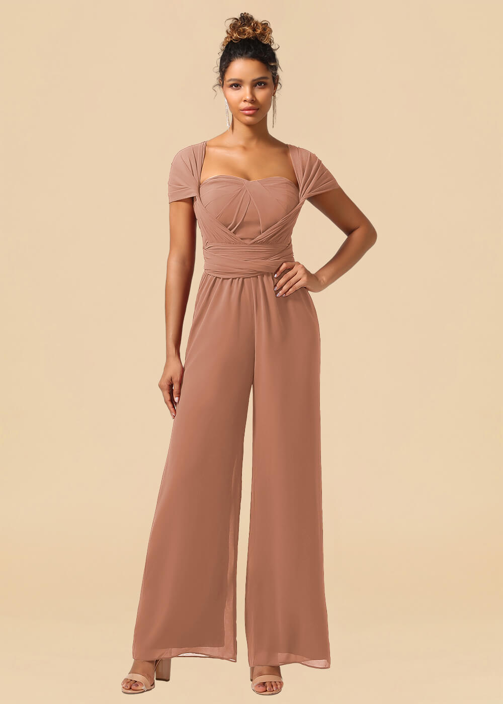 Chiffon Convertible Floor Length Jumpsuit Bridesmaid Dress