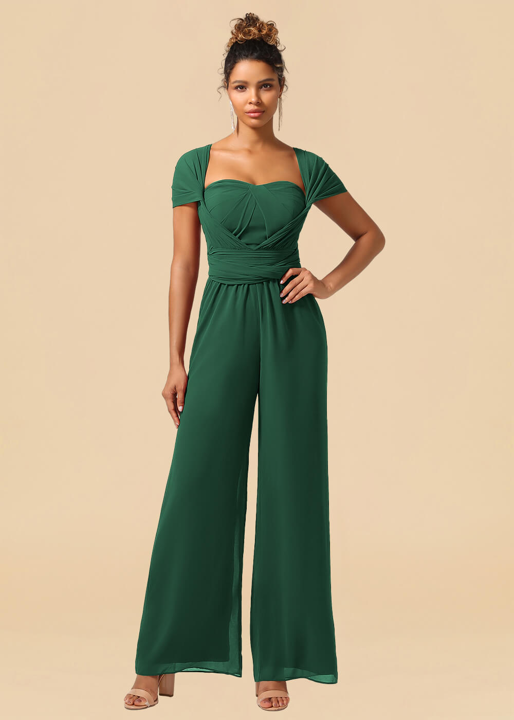 Chiffon Convertible Floor Length Jumpsuit Bridesmaid Dress
