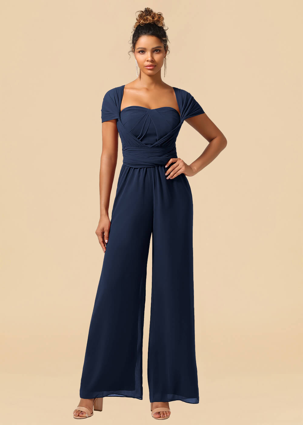 Chiffon Convertible Floor Length Jumpsuit Bridesmaid Dress
