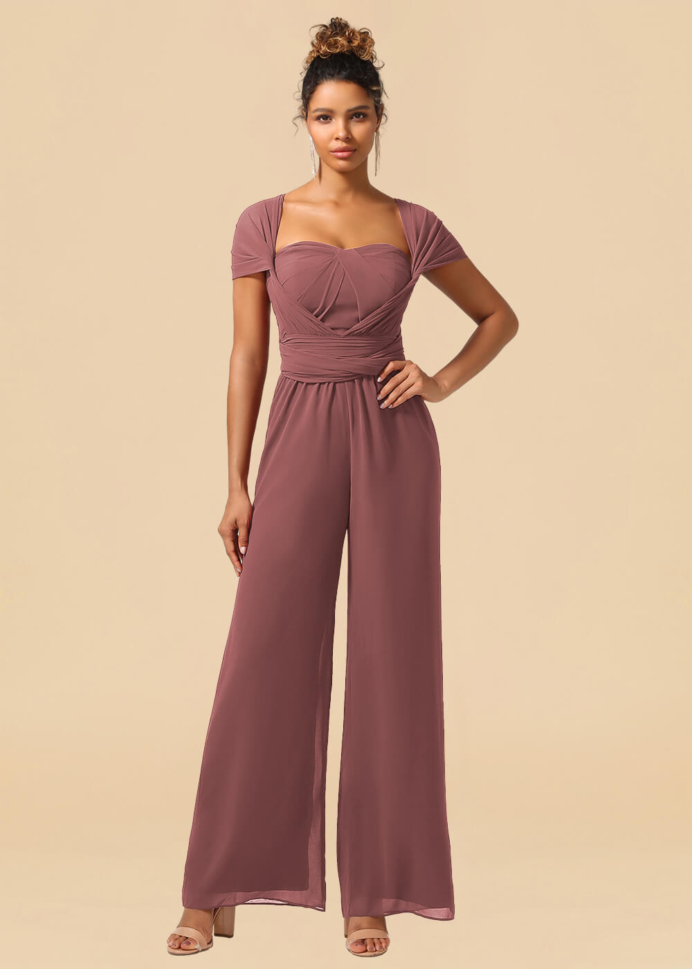 Chiffon Convertible Floor Length Jumpsuit Bridesmaid Dress