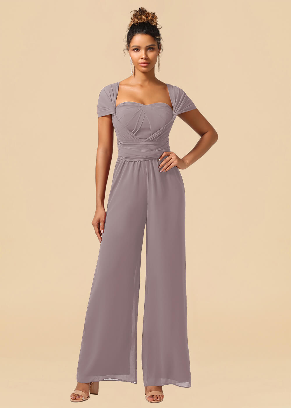 Chiffon Convertible Floor Length Jumpsuit Bridesmaid Dress