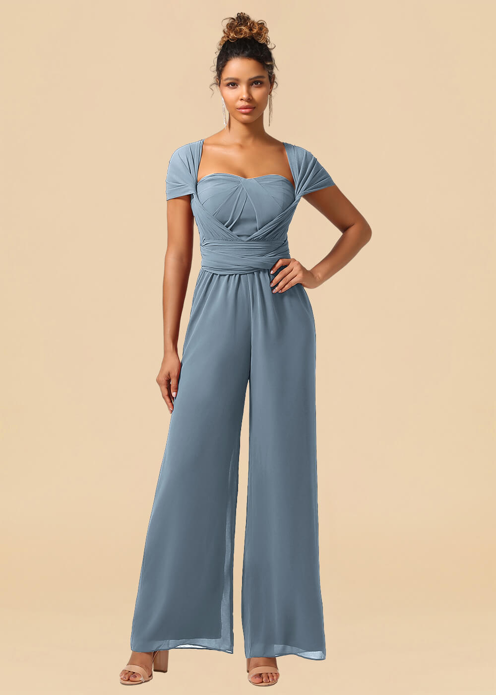 Chiffon Convertible Floor Length Jumpsuit Bridesmaid Dress