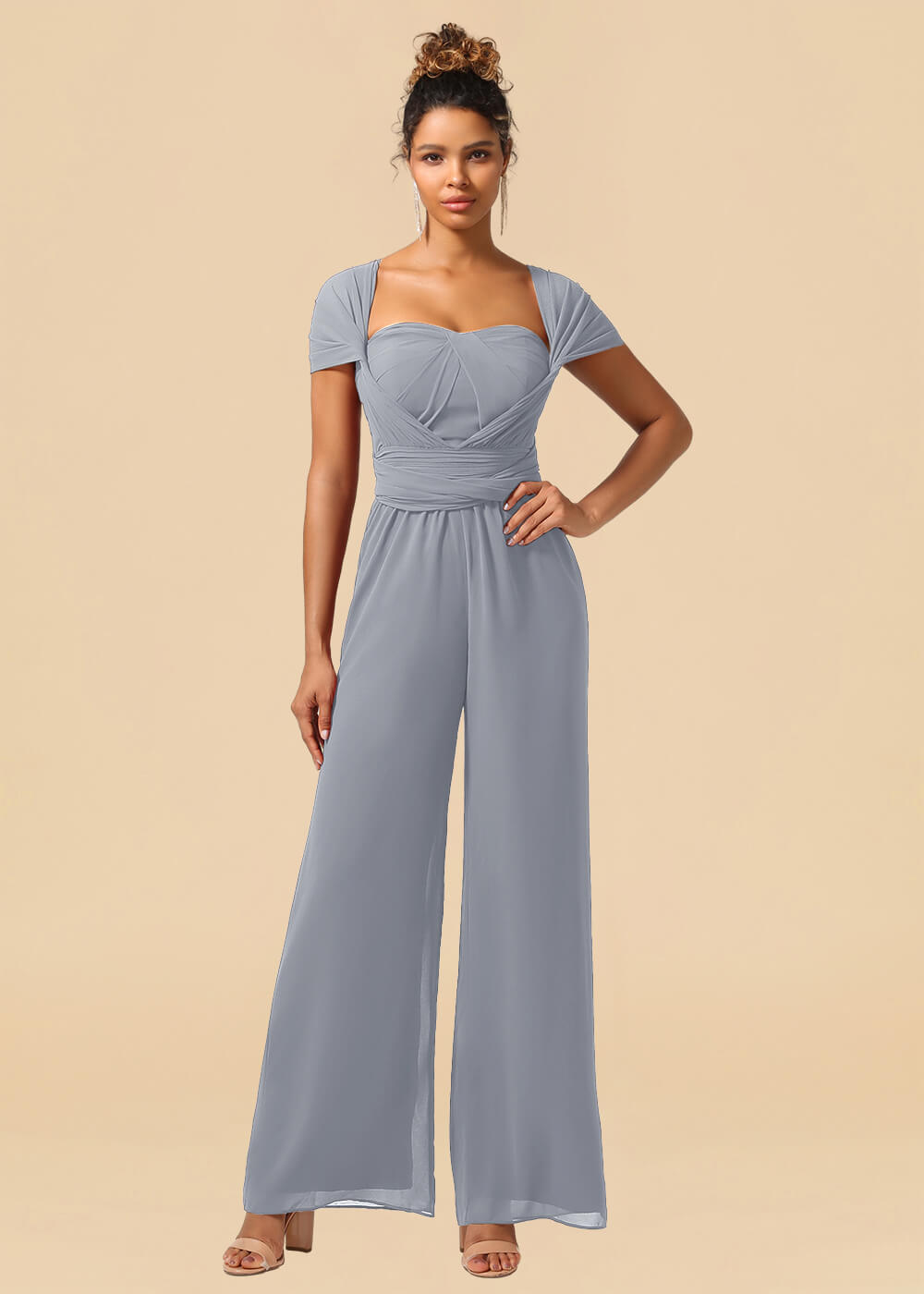 Chiffon Convertible Floor Length Jumpsuit Bridesmaid Dress