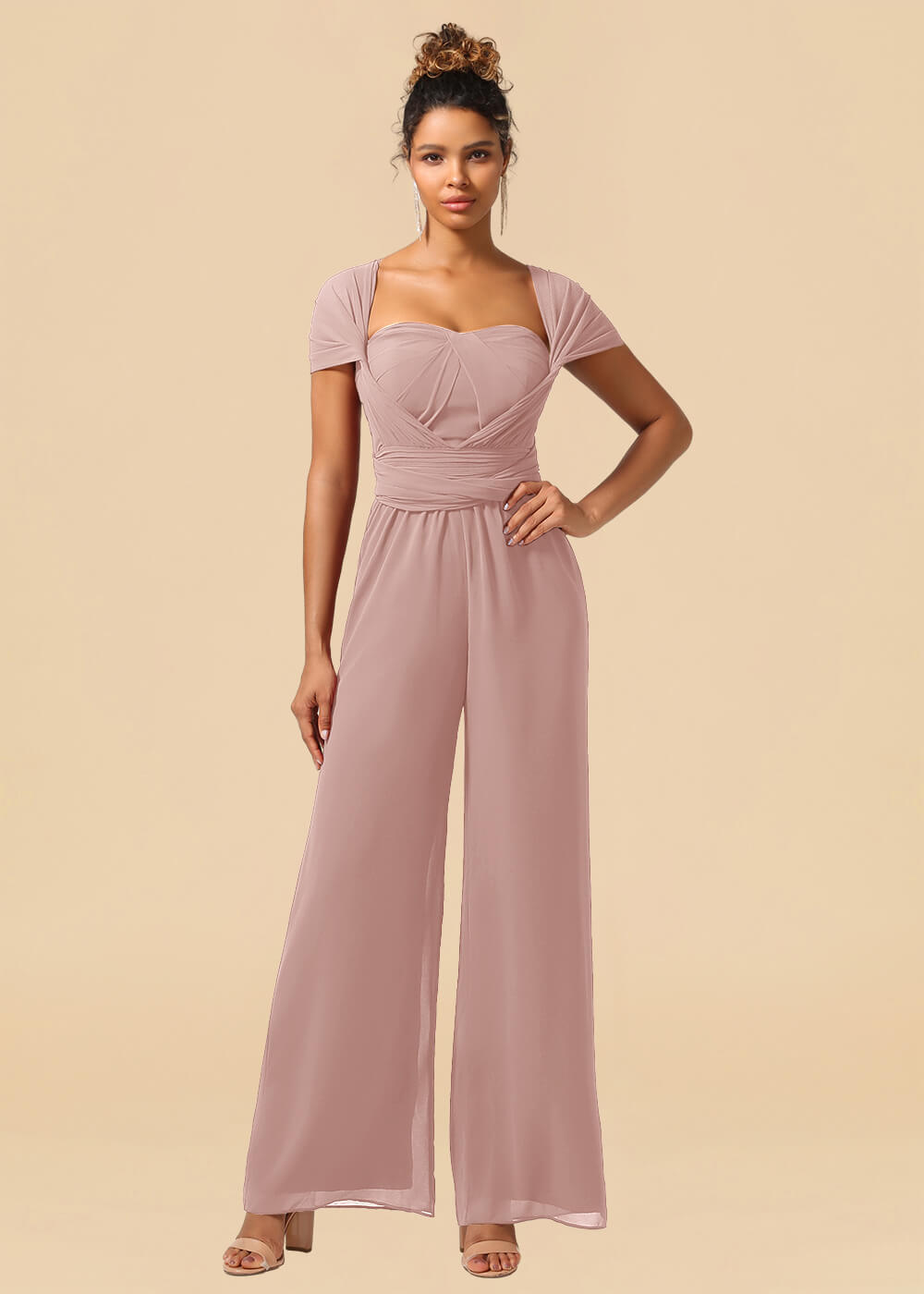 Chiffon Convertible Floor Length Jumpsuit Bridesmaid Dress