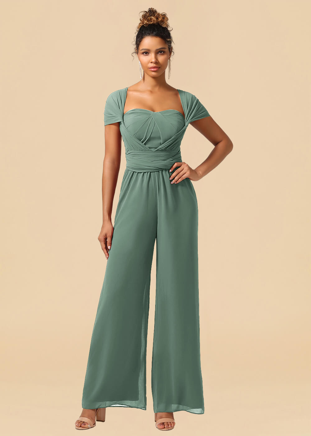 Chiffon Convertible Floor Length Jumpsuit Bridesmaid Dress