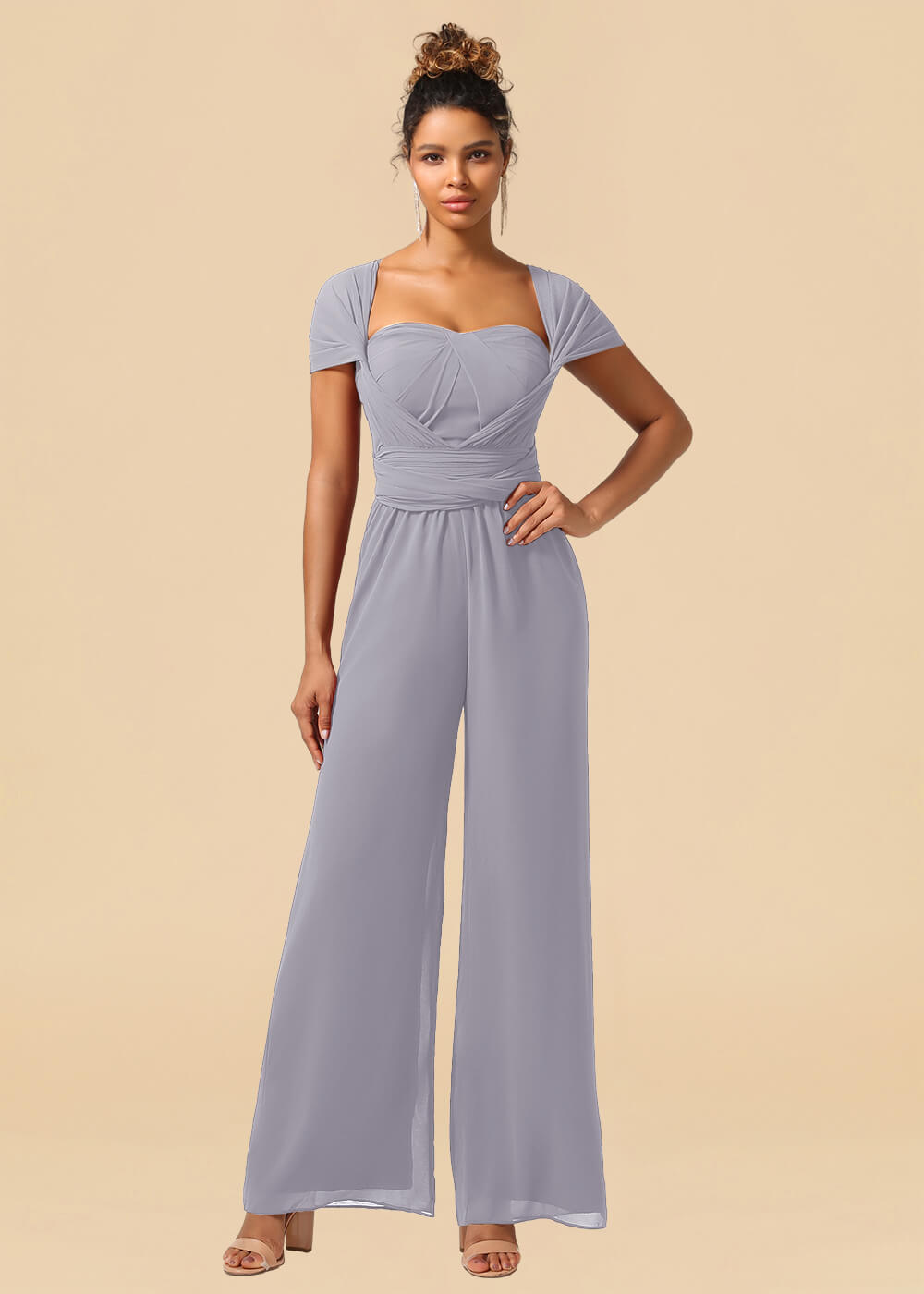 Chiffon Convertible Floor Length Jumpsuit Bridesmaid Dress