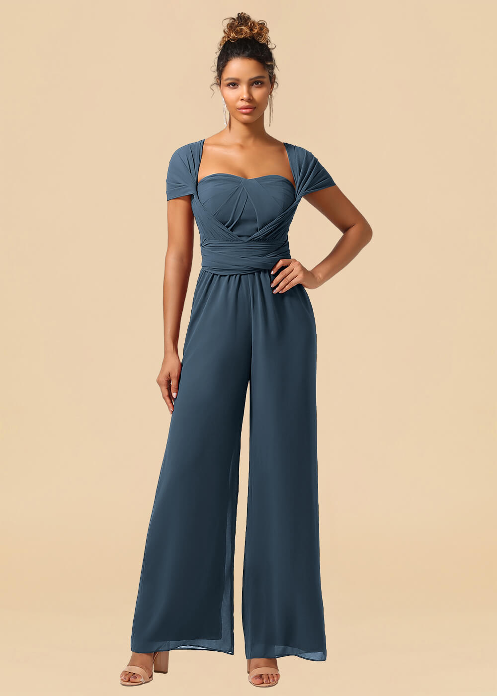 Chiffon Convertible Floor Length Jumpsuit Bridesmaid Dress