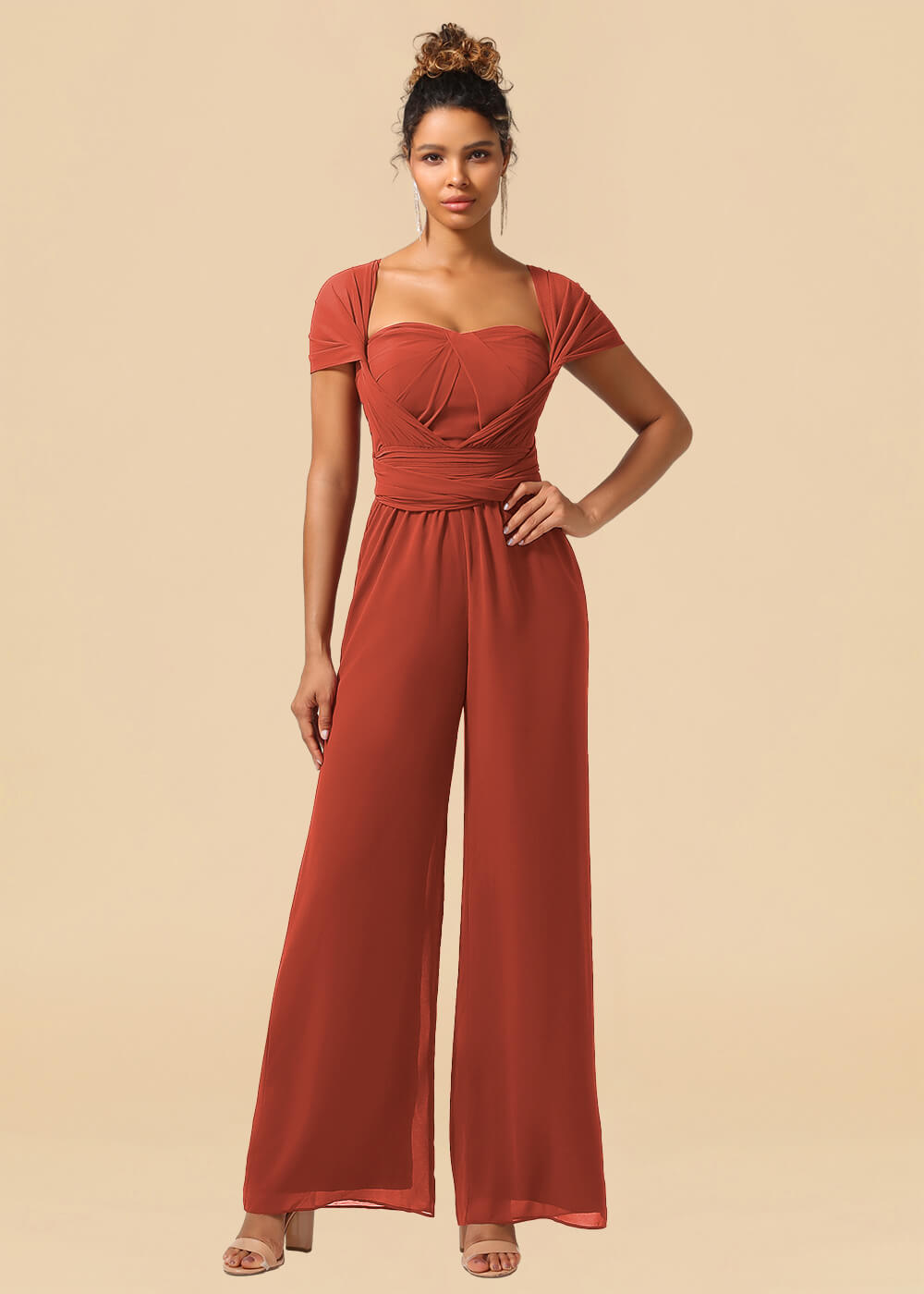 Chiffon Convertible Floor Length Jumpsuit Bridesmaid Dress