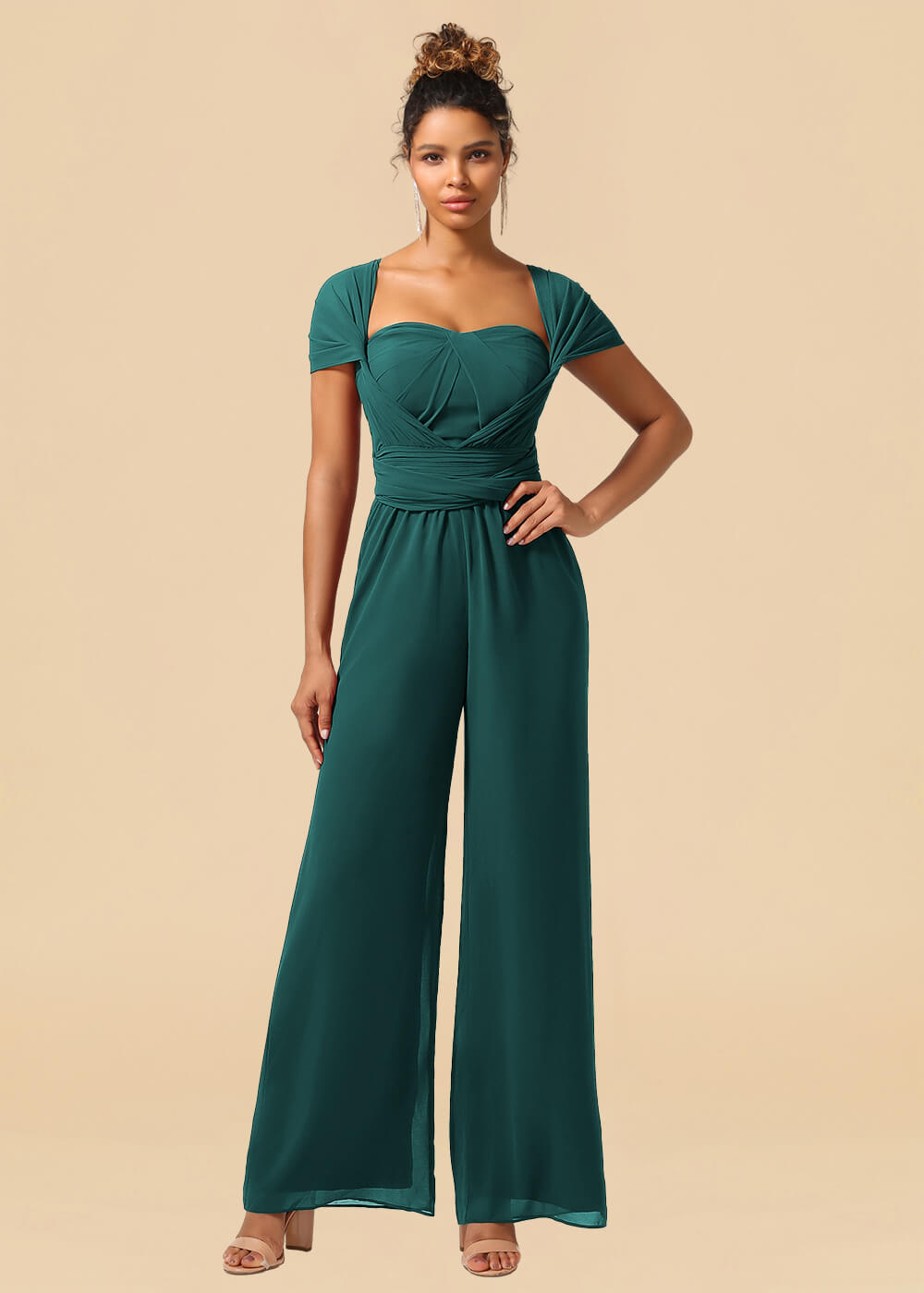 Chiffon Convertible Floor Length Jumpsuit Bridesmaid Dress