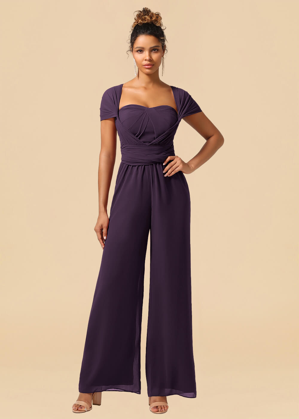 Chiffon Convertible Floor Length Jumpsuit Bridesmaid Dress
