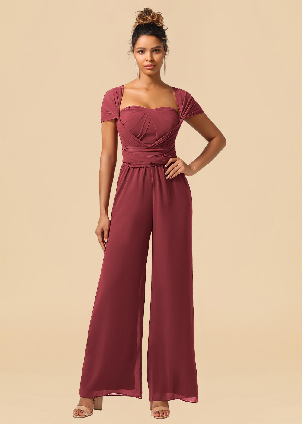 Chiffon Convertible Floor Length Jumpsuit Bridesmaid Dress
