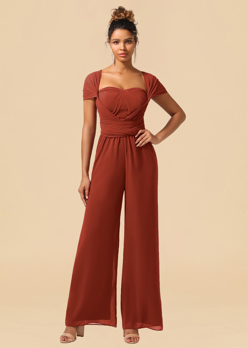 Chiffon Convertible Floor Length Jumpsuit Bridesmaid Dress