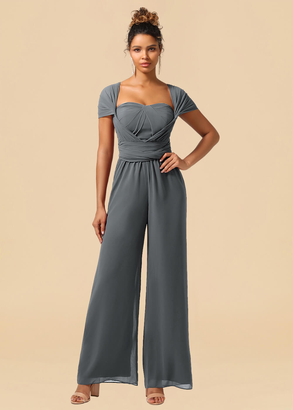 Chiffon Convertible Floor Length Jumpsuit Bridesmaid Dress