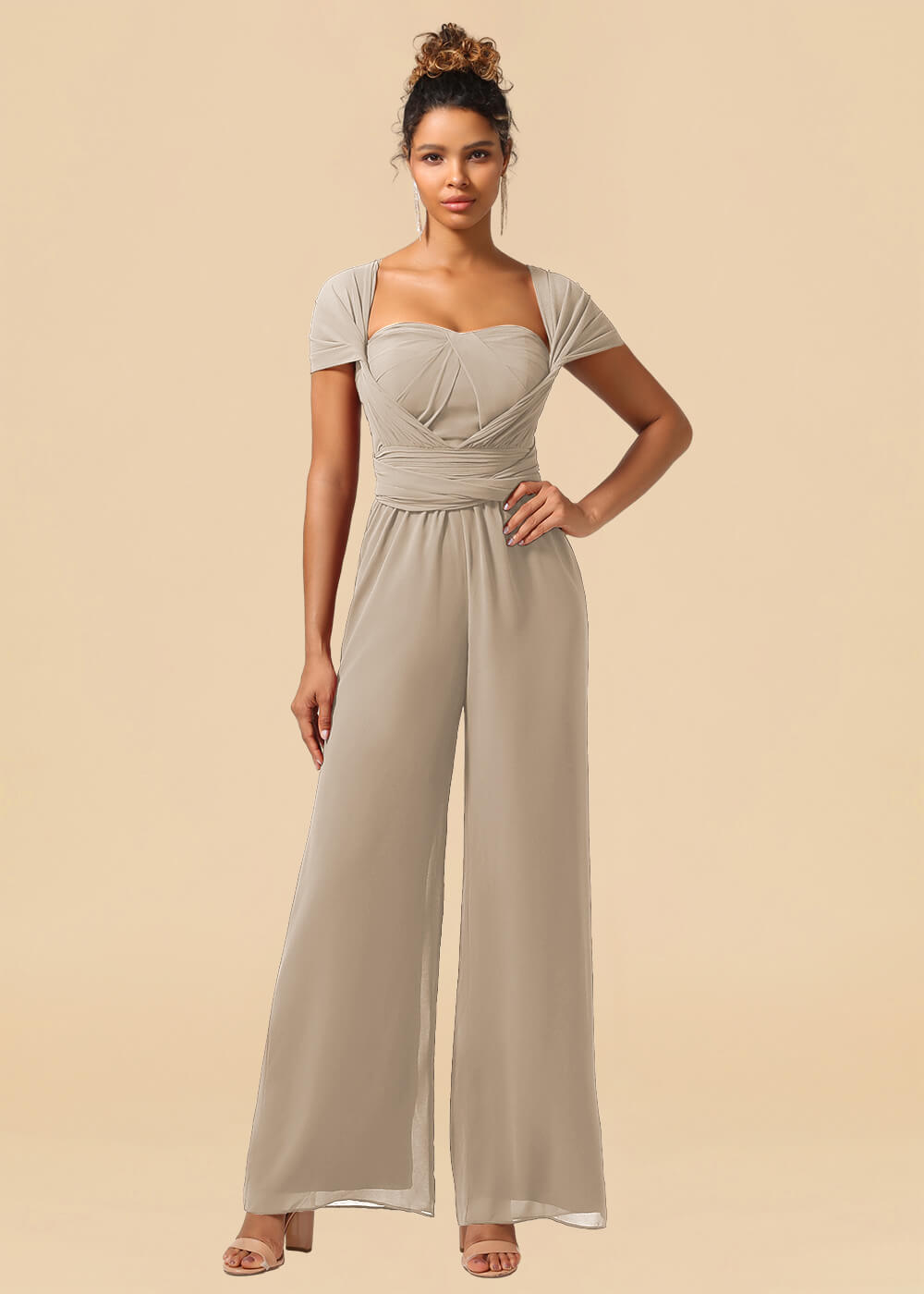 Chiffon Convertible Floor Length Jumpsuit Bridesmaid Dress