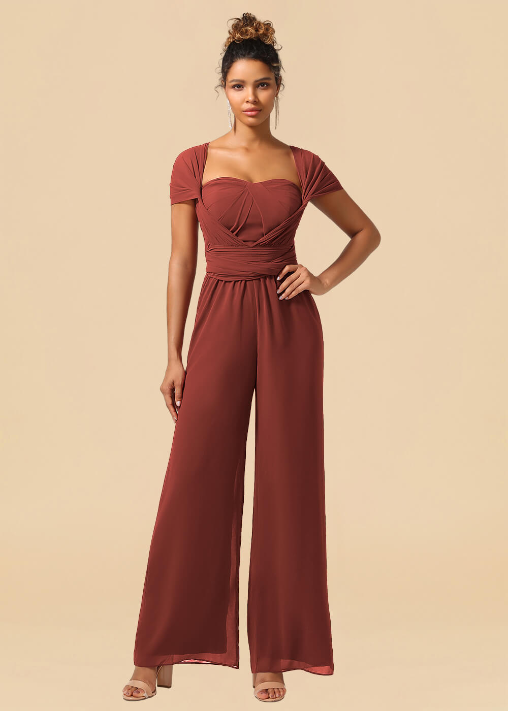 Chiffon Convertible Floor Length Jumpsuit Bridesmaid Dress