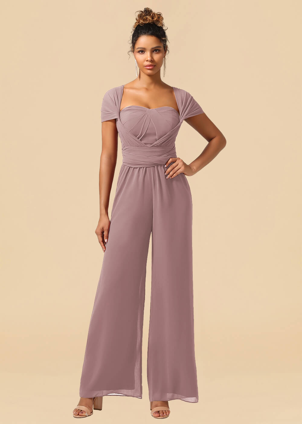 Chiffon Convertible Floor Length Jumpsuit Bridesmaid Dress