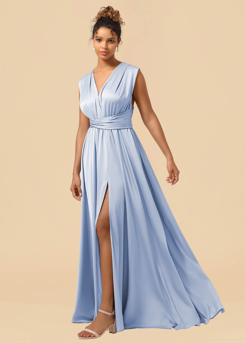 Convertible Satin A-line Long Bridesmaid Dress with Slit