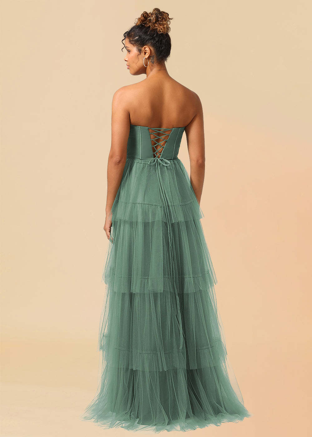 Tulle Tiered A-line Corset Convertible Floor Length Bridesmaid Dress