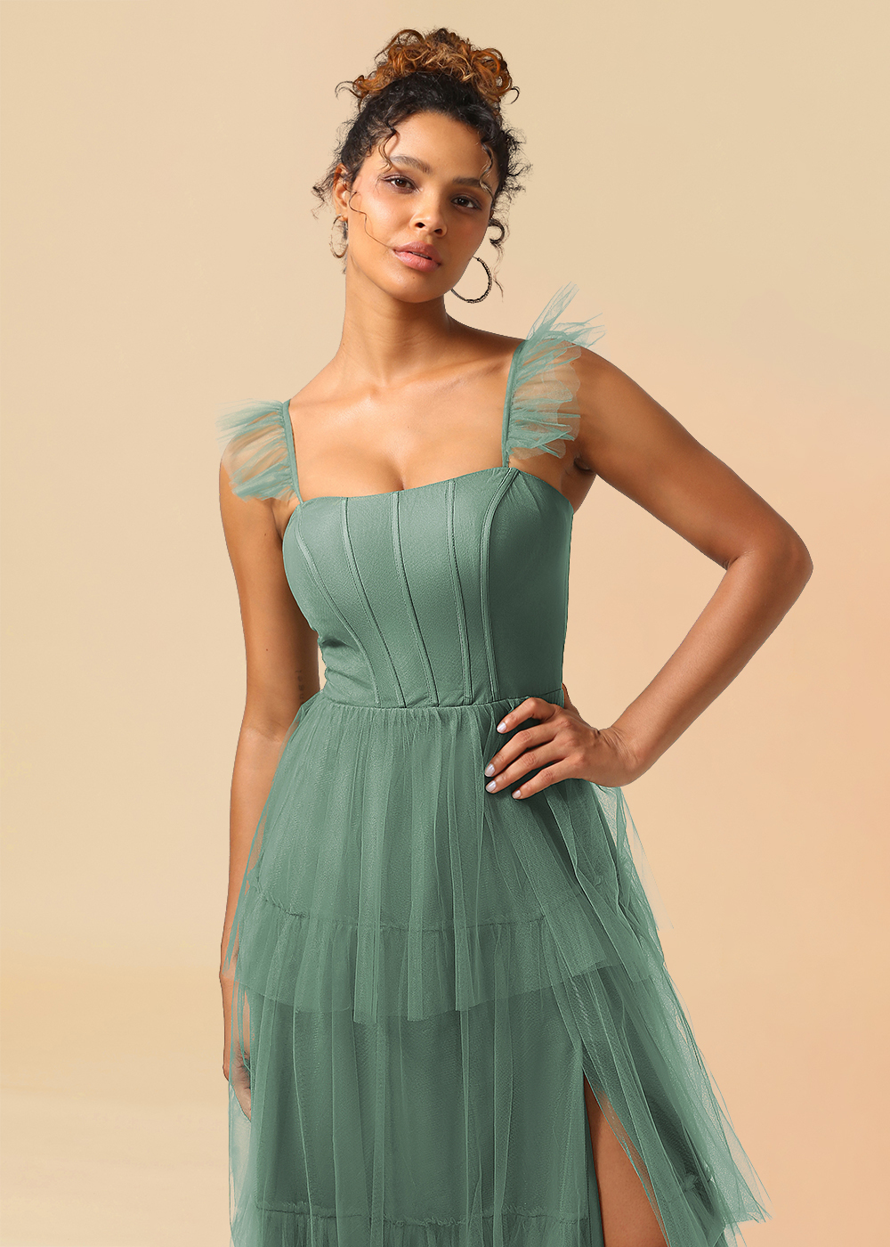 Tulle Tiered A-line Corset Convertible Floor Length Bridesmaid Dress