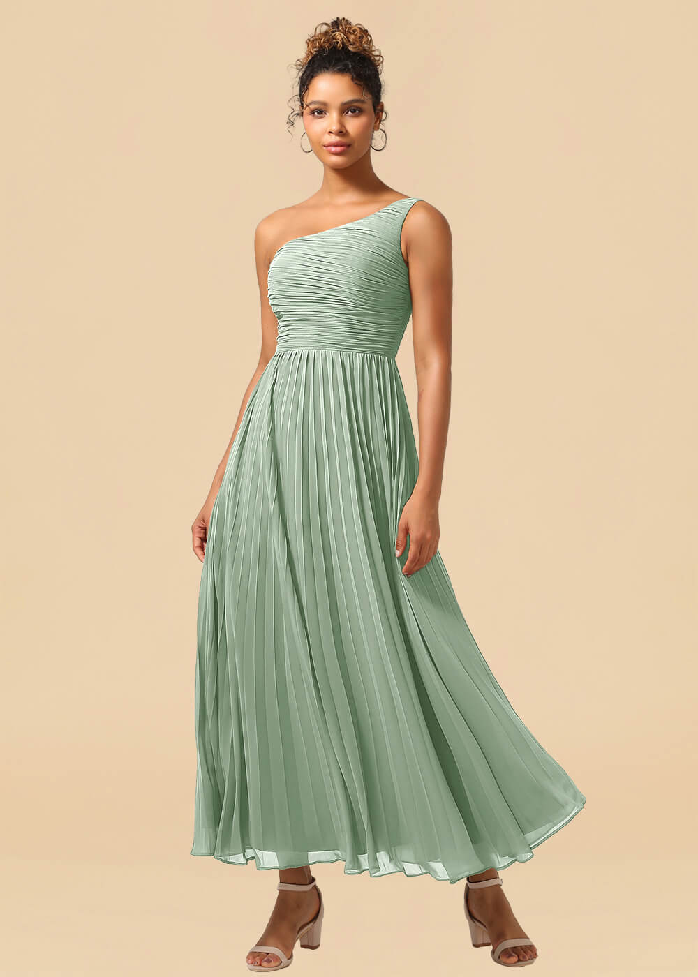 One Shoulder Pleated Chiffon A-line Ankle Length Bridesmaid Dress