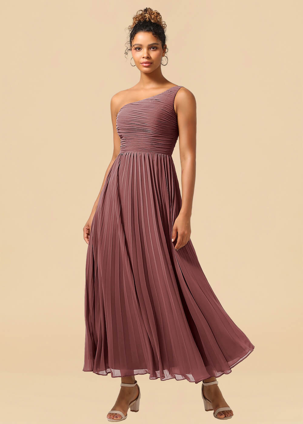 One Shoulder Pleated Chiffon A-line Ankle Length Bridesmaid Dress