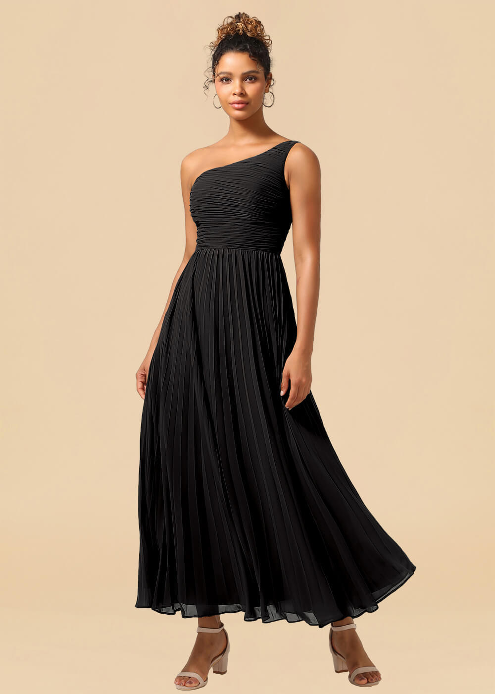 One Shoulder Pleated Chiffon A-line Ankle Length Bridesmaid Dress