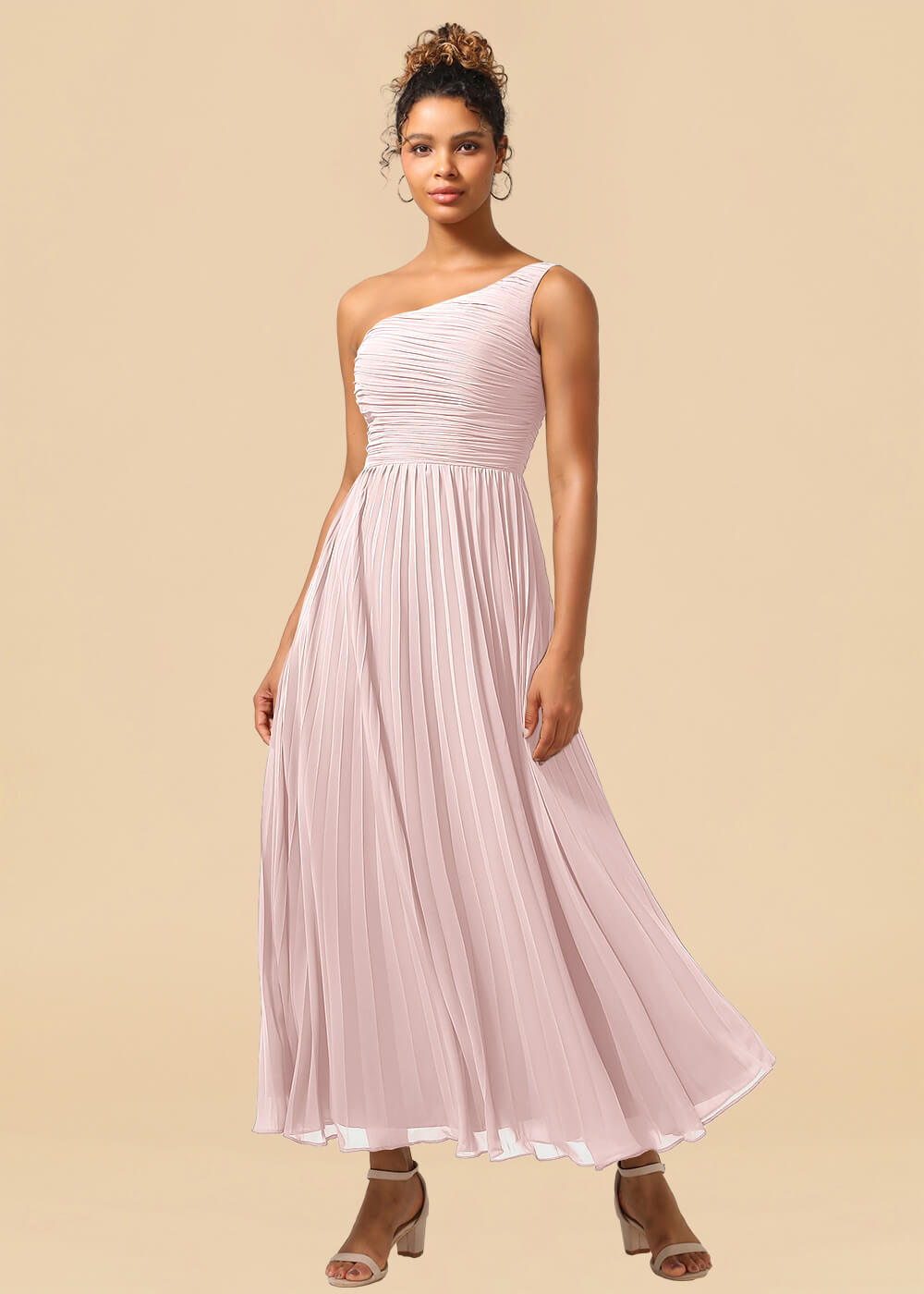 One Shoulder Pleated Chiffon A-line Ankle Length Bridesmaid Dress