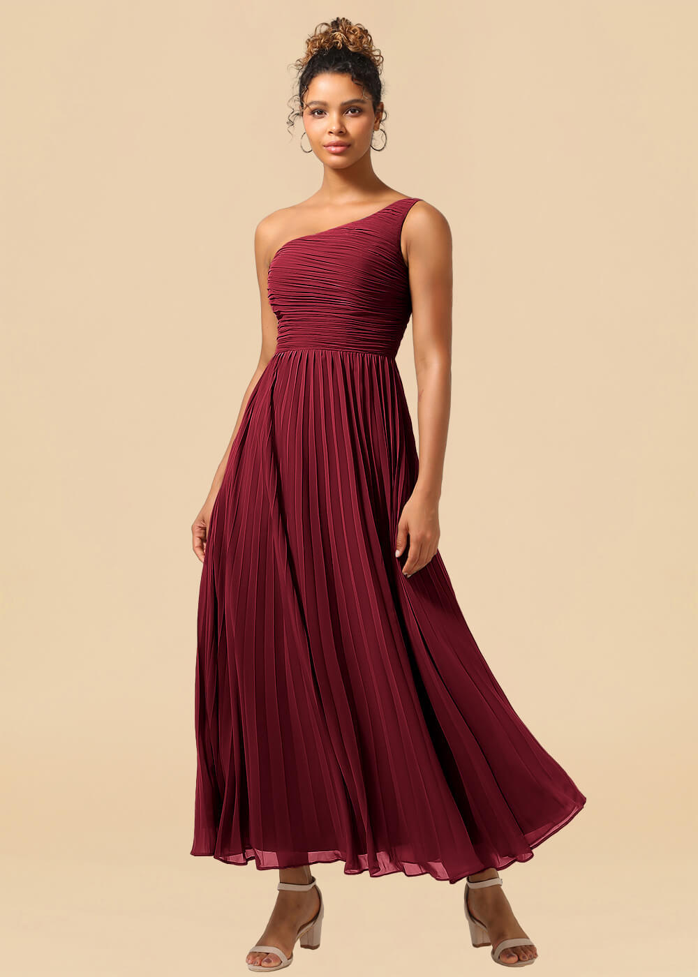One Shoulder Pleated Chiffon A-line Ankle Length Bridesmaid Dress