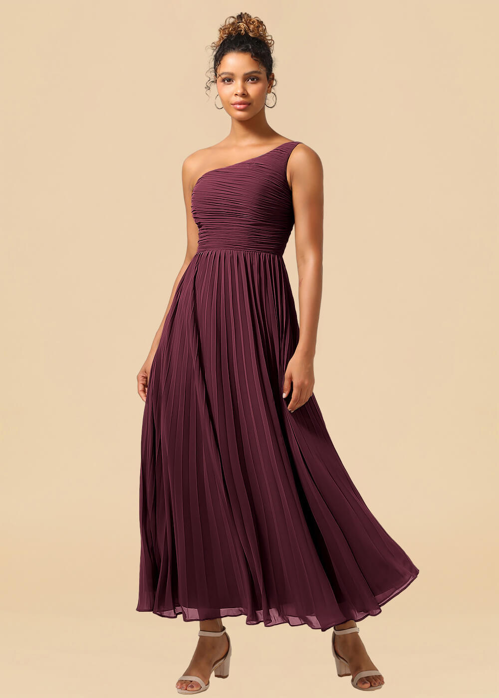 One Shoulder Pleated Chiffon A-line Ankle Length Bridesmaid Dress