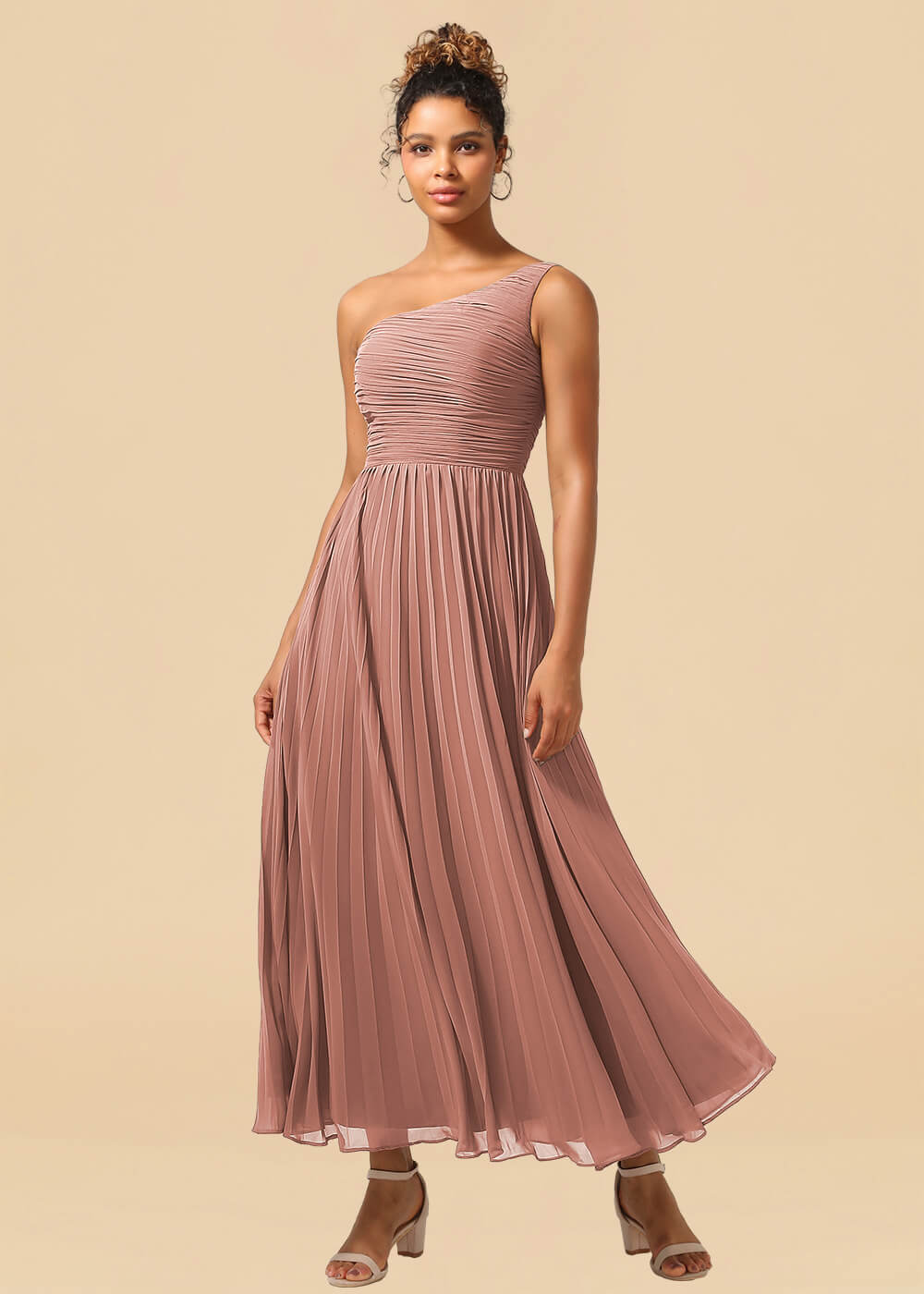 One Shoulder Pleated Chiffon A-line Ankle Length Bridesmaid Dress