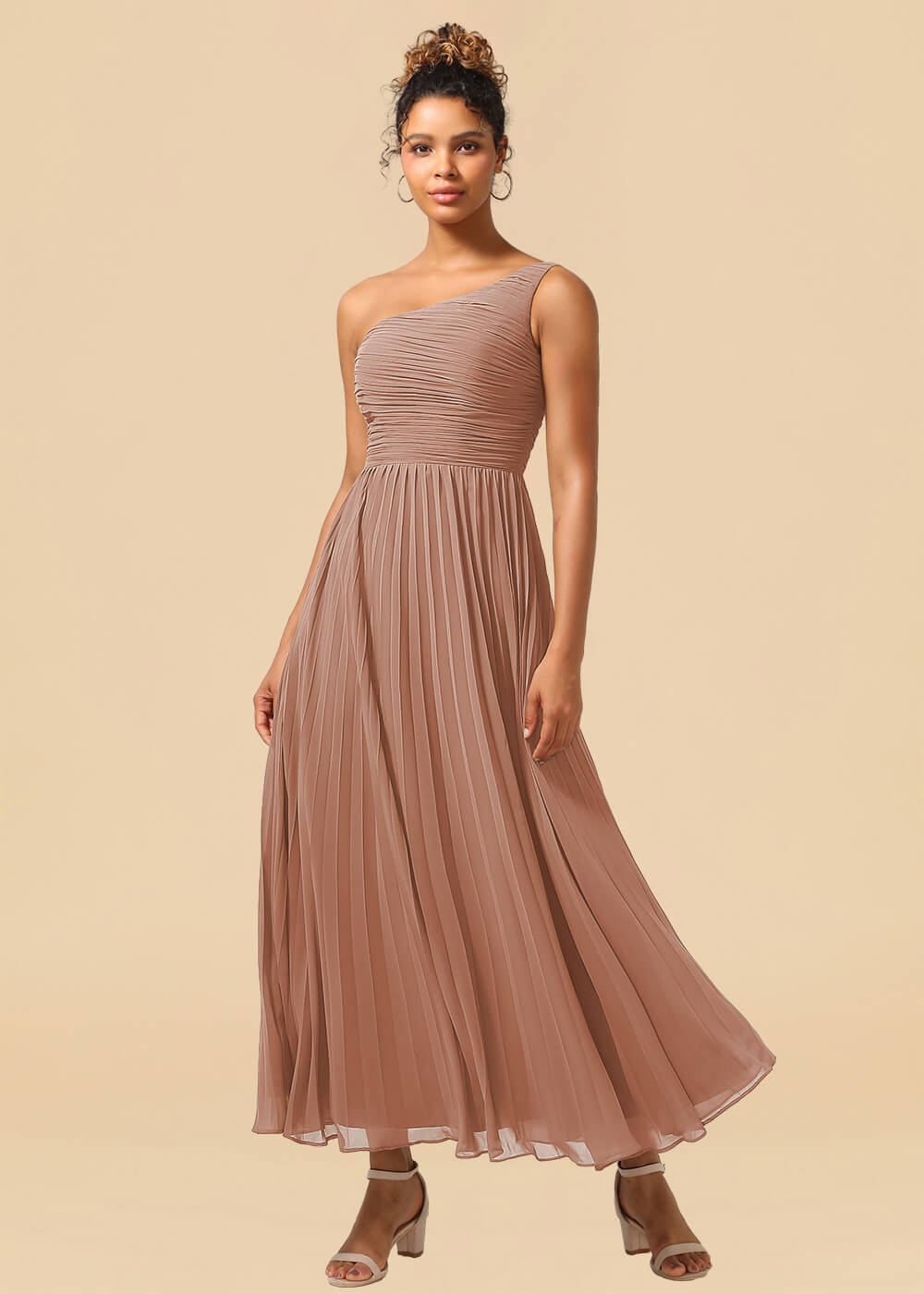 One Shoulder Pleated Chiffon A-line Ankle Length Bridesmaid Dress