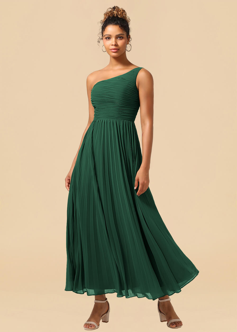 One Shoulder Pleated Chiffon A-line Ankle Length Bridesmaid Dress