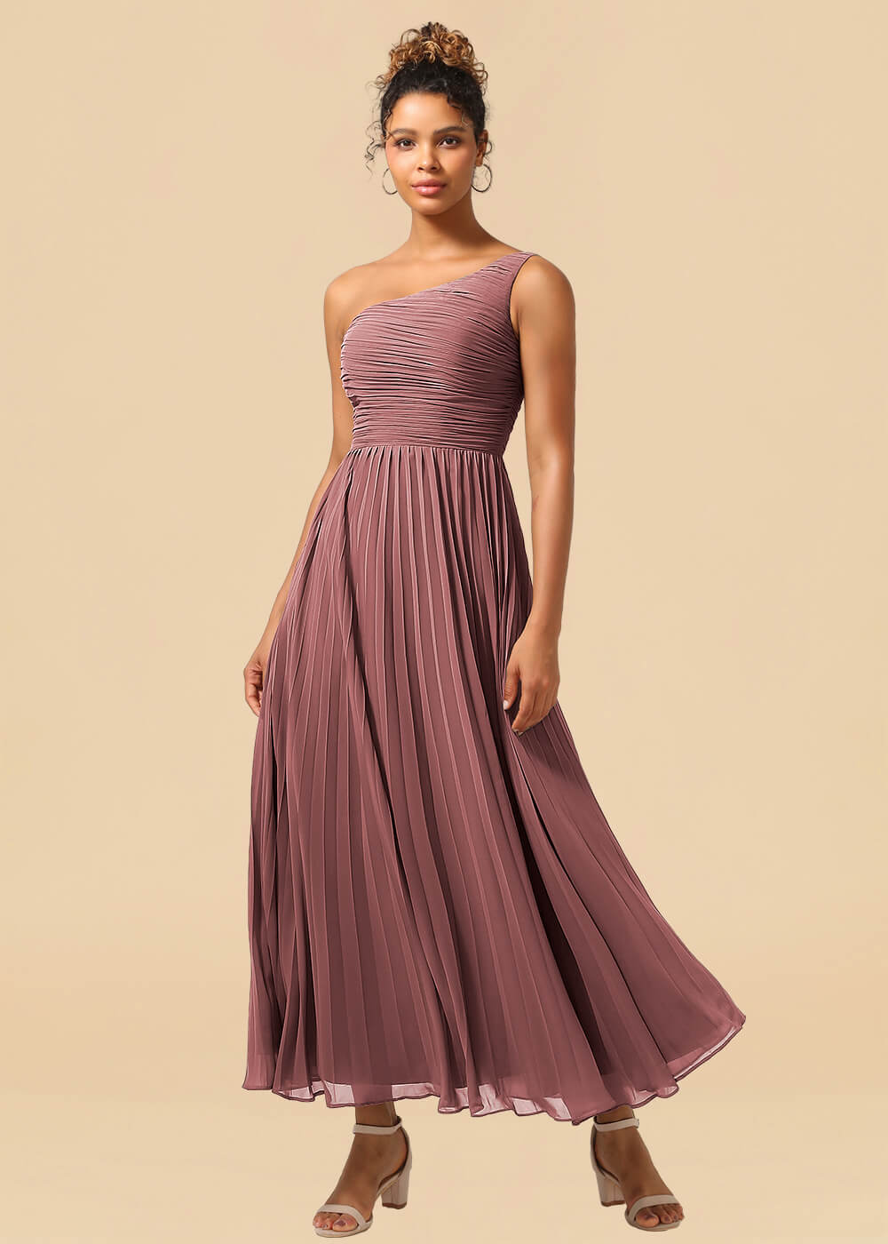 One Shoulder Pleated Chiffon A-line Ankle Length Bridesmaid Dress
