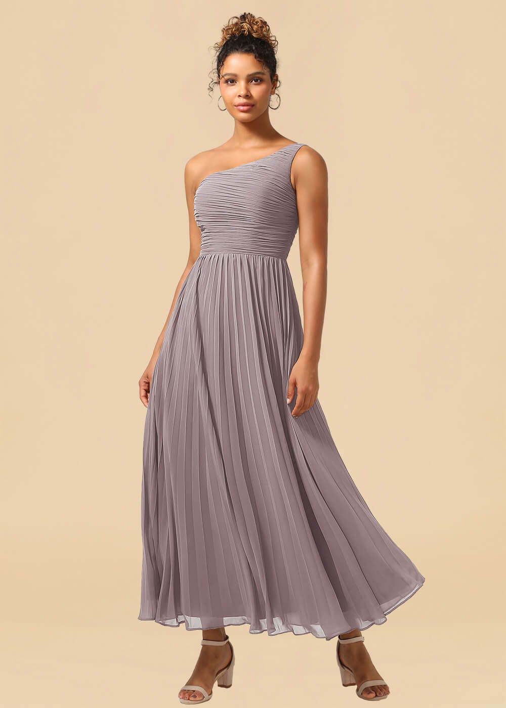One Shoulder Pleated Chiffon A-line Ankle Length Bridesmaid Dress