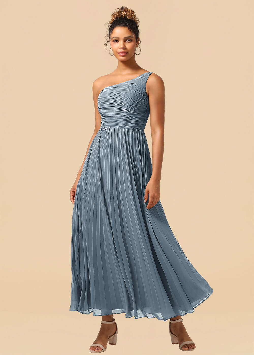One Shoulder Pleated Chiffon A-line Ankle Length Bridesmaid Dress