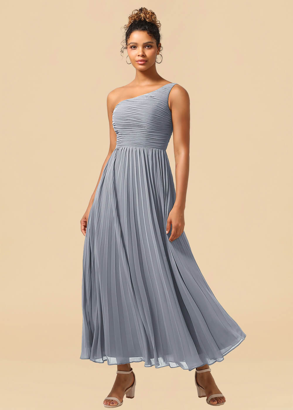 One Shoulder Pleated Chiffon A-line Ankle Length Bridesmaid Dress