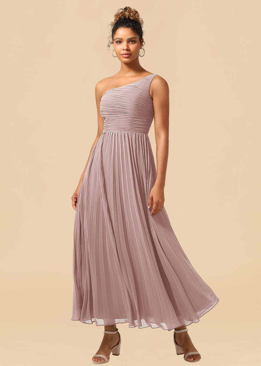 One Shoulder Pleated Chiffon A-line Ankle Length Bridesmaid Dress