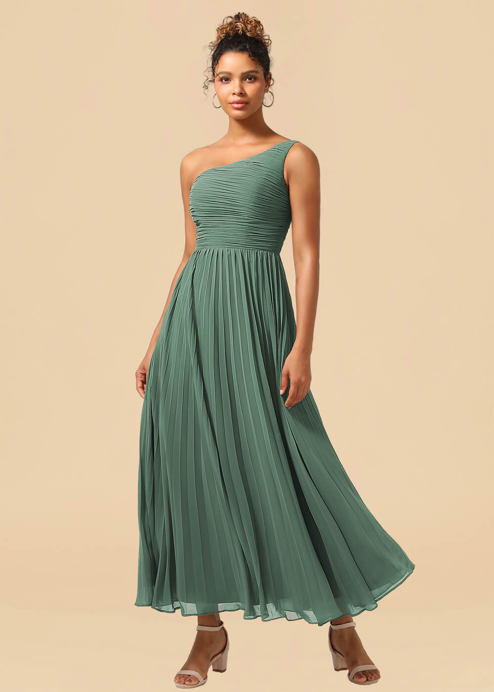 One Shoulder Pleated Chiffon A-line Ankle Length Bridesmaid Dress