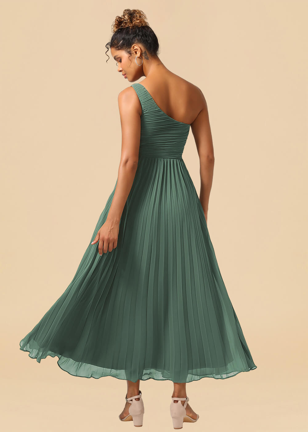 One Shoulder Pleated Chiffon A-line Ankle Length Bridesmaid Dress