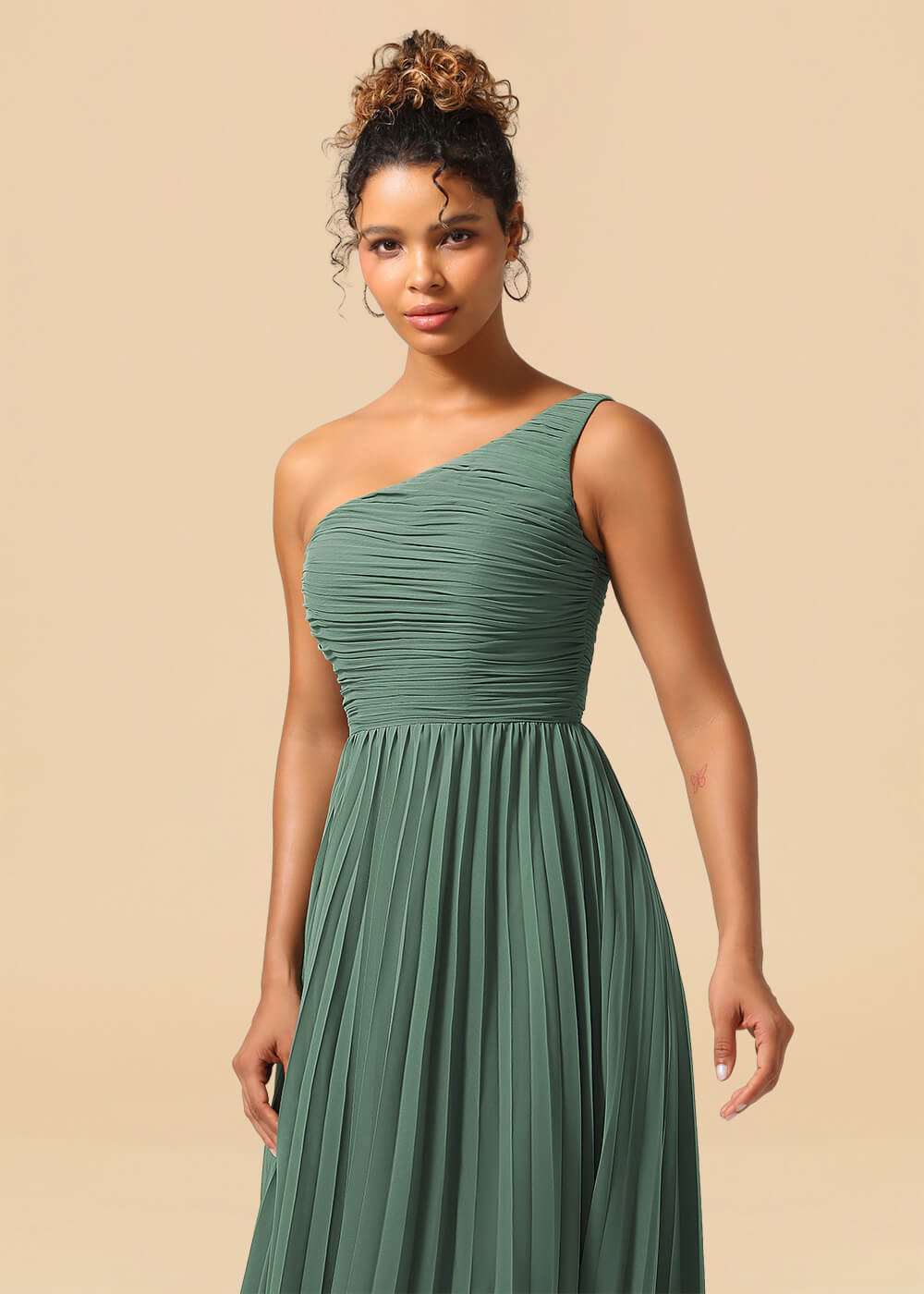 One Shoulder Pleated Chiffon A-line Ankle Length Bridesmaid Dress