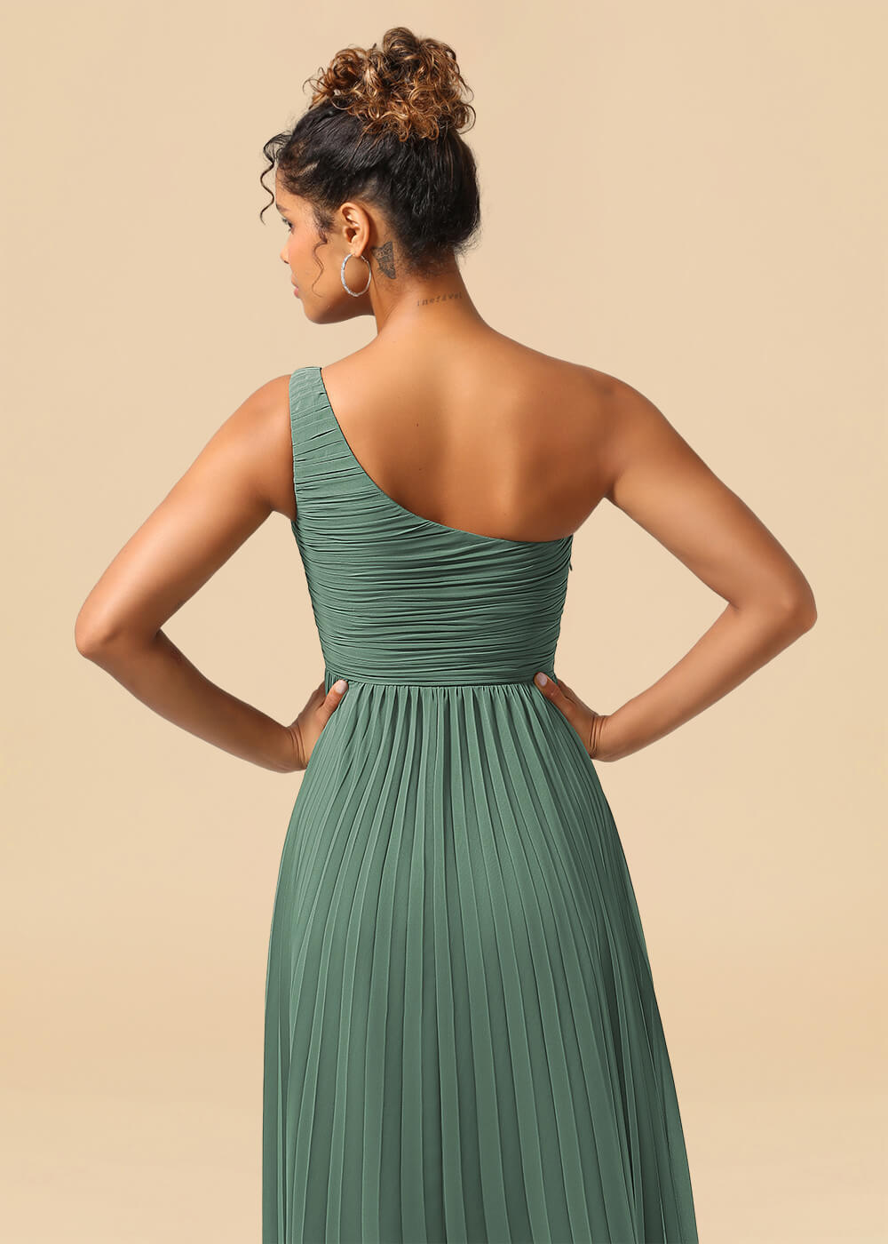 One Shoulder Pleated Chiffon A-line Ankle Length Bridesmaid Dress