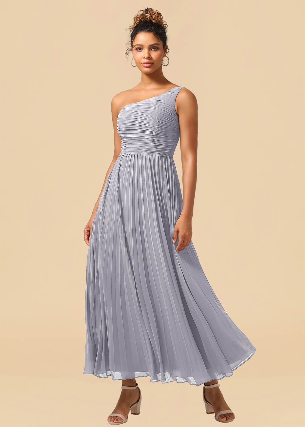 One Shoulder Pleated Chiffon A-line Ankle Length Bridesmaid Dress