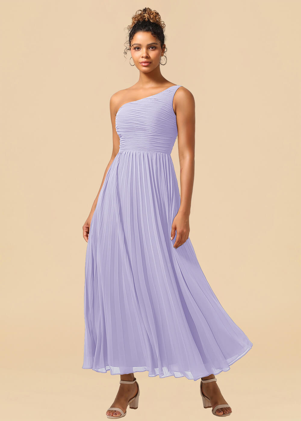 One Shoulder Pleated Chiffon A-line Ankle Length Bridesmaid Dress